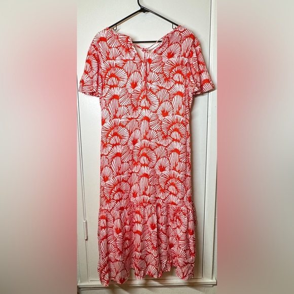 Tommy Bahama Shell We Dance Poppy Red White Tropical Midi Flutter Dress Small - Picture 10 of 15